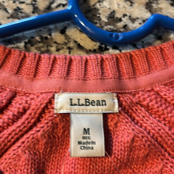 NWT L.L. Bean Double L V-Neck Tunic some cable design Sweater M Reg Mineral Red - Picture 7 of 14